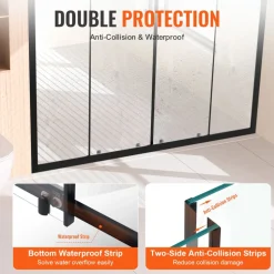 VEVOR Semi-frameless Shower Door, 57.8-59 W x 70 H in, Double Sliding Glass Door with 1/4 in(6mm) Clear Tempered Glass, Waterproof Shatterproof Stainproof with Stainless Steel Hardware, Matte Black