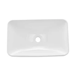 VEVOR Semi Recessed Bathroom Sink, 19.29 x 12.01 Inch Rectangular White Ceramic Vessel Sink with 1-3/4 Inch Drain Hole, Drop in Modern Lavatory Vanity Bath Wash Bowl Basin, Rectangle for Small Space
