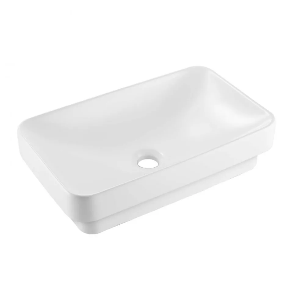 VEVOR Semi Recessed Bathroom Sink, 19.29 x 12.01 Inch Rectangular White Ceramic Vessel Sink with 1-3/4 Inch Drain Hole, Drop in Modern Lavatory Vanity Bath Wash Bowl Basin, Rectangle for Small Space