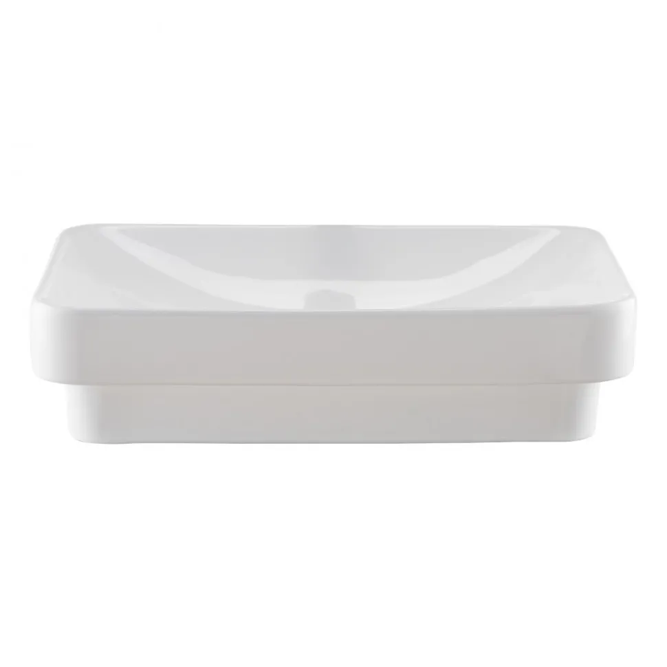 VEVOR Semi Recessed Bathroom Sink, 19.29 x 12.01 Inch Rectangular White Ceramic Vessel Sink with 1-3/4 Inch Drain Hole, Drop in Modern Lavatory Vanity Bath Wash Bowl Basin, Rectangle for Small Space