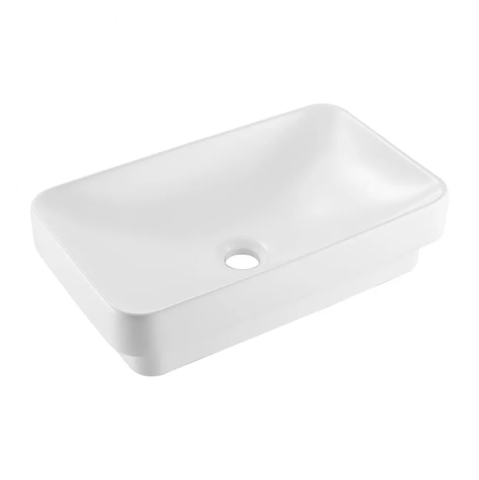 VEVOR Semi Recessed Bathroom Sink, 19.29 x 12.01 Inch Rectangular White Ceramic Vessel Sink with 1-3/4 Inch Drain Hole, Drop in Modern Lavatory Vanity Bath Wash Bowl Basin, Rectangle for Small Space