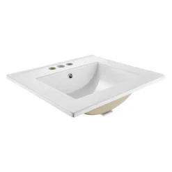 VEVOR Semi Recessed Bathroom Sink, 19.09 x 16.73 Inch Oval White Ceramic Vessel Sink with Overflow Hole and 3 Faucet Holes, Drop in Modern Lavatory Vanity Bath Wash Bowl Basin, Ideal for Small Spaces