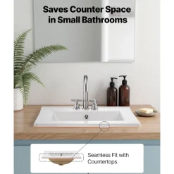 VEVOR Semi Recessed Bathroom Sink, 19.09 x 16.73 Inch Oval White Ceramic Vessel Sink with Overflow Hole and 3 Faucet Holes, Drop in Modern Lavatory Vanity Bath Wash Bowl Basin, Ideal for Small Spaces