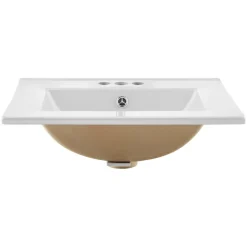 VEVOR Semi Recessed Bathroom Sink, 19.09 x 16.73 Inch Oval White Ceramic Vessel Sink with Overflow Hole and 3 Faucet Holes, Drop in Modern Lavatory Vanity Bath Wash Bowl Basin, Ideal for Small Spaces