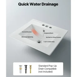 VEVOR Semi Recessed Bathroom Sink, 19.09 x 16.73 Inch Oval White Ceramic Vessel Sink with Overflow Hole and 3 Faucet Holes, Drop in Modern Lavatory Vanity Bath Wash Bowl Basin, Ideal for Small Spaces