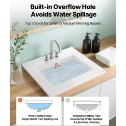 VEVOR Semi Recessed Bathroom Sink, 19.09 x 16.73 Inch Oval White Ceramic Vessel Sink with Overflow Hole and 3 Faucet Holes, Drop in Modern Lavatory Vanity Bath Wash Bowl Basin, Ideal for Small Spaces