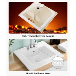 VEVOR Semi Recessed Bathroom Sink, 19.09 x 16.73 Inch Oval White Ceramic Vessel Sink with Overflow Hole and 3 Faucet Holes, Drop in Modern Lavatory Vanity Bath Wash Bowl Basin, Ideal for Small Spaces