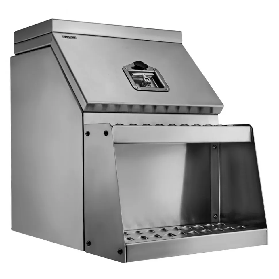 VEVOR Semi-Truck Step Tool Box, 18" x 27.5" x 25.4" Heavy Duty Aluminum Toolbox Side Mount, Waterproof Side Storage Saddle Step Box with T-Handle Lock & Keys for Semi Trucks, Flatbed Trailers