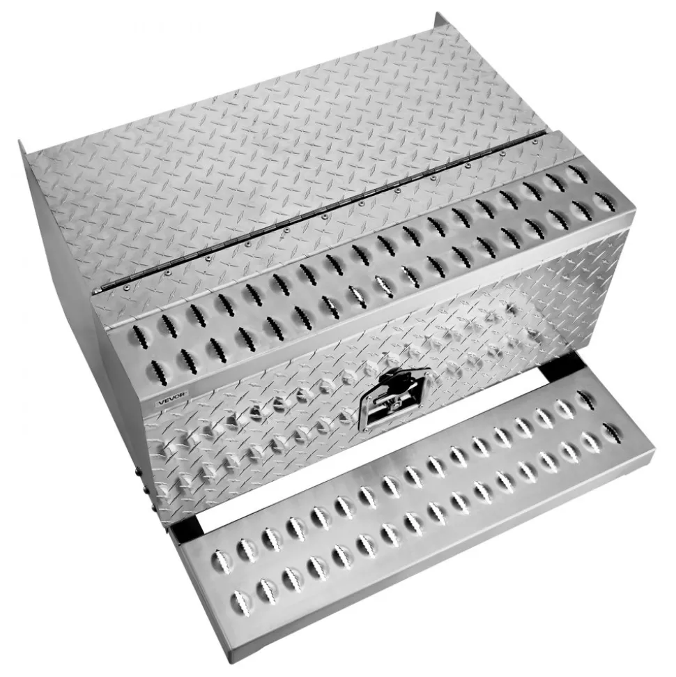 VEVOR Semi-Truck Step Tool Box, 30" x 29.5" x 15.8" Heavy Duty Aluminum Diamond Plate Toolbox, Waterproof Cab Entry Step Storage Box with T-Handle Lock & Keys for Flatbed, Crane, and Semi Trucks