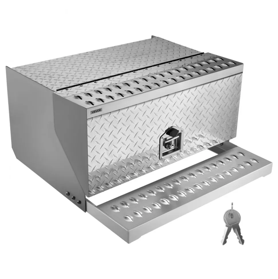 VEVOR Semi-Truck Step Tool Box, 30" x 29.5" x 15.8" Heavy Duty Aluminum Diamond Plate Toolbox, Waterproof Cab Entry Step Storage Box with T-Handle Lock & Keys for Flatbed, Crane, and Semi Trucks