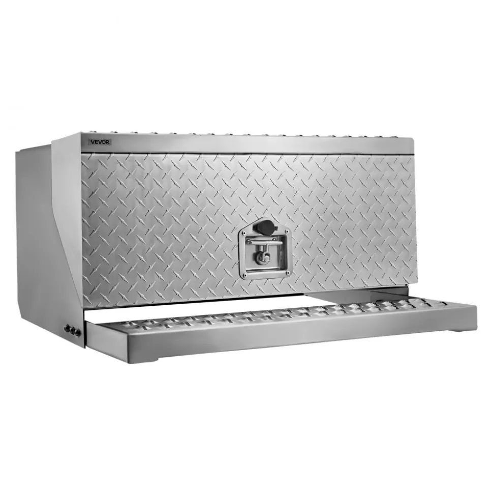 VEVOR Semi-Truck Step Tool Box, 30" x 29.5" x 15.8" Heavy Duty Aluminum Diamond Plate Toolbox, Waterproof Cab Entry Step Storage Box with T-Handle Lock & Keys for Flatbed, Crane, and Semi Trucks