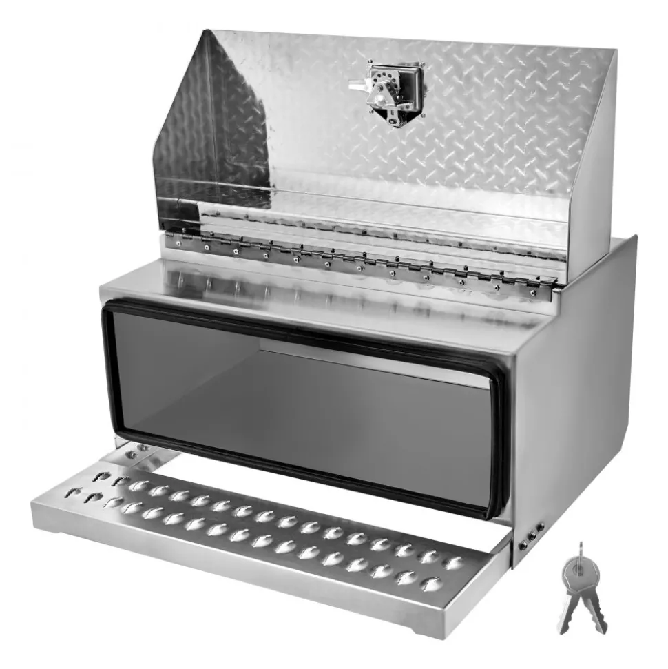 VEVOR Semi-Truck Step Tool Box, 30" x 29.5" x 15.8" Heavy Duty Aluminum Diamond Plate Toolbox, Waterproof Cab Entry Step Storage Box with T-Handle Lock & Keys for Flatbed, Crane, and Semi Trucks