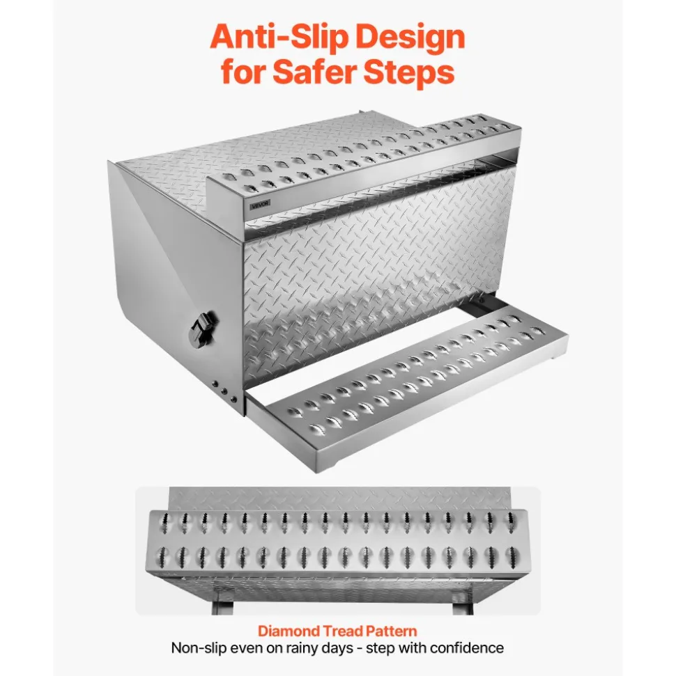 VEVOR Semi-Truck Step Tool Box, 31" x 30" x 19" Heavy Duty Aluminum Diamond Plate Toolbox, Waterproof Cab Entry Step Storage Box with Shock-Absorbing Latch for Flatbed, Crane, and Semi Trucks