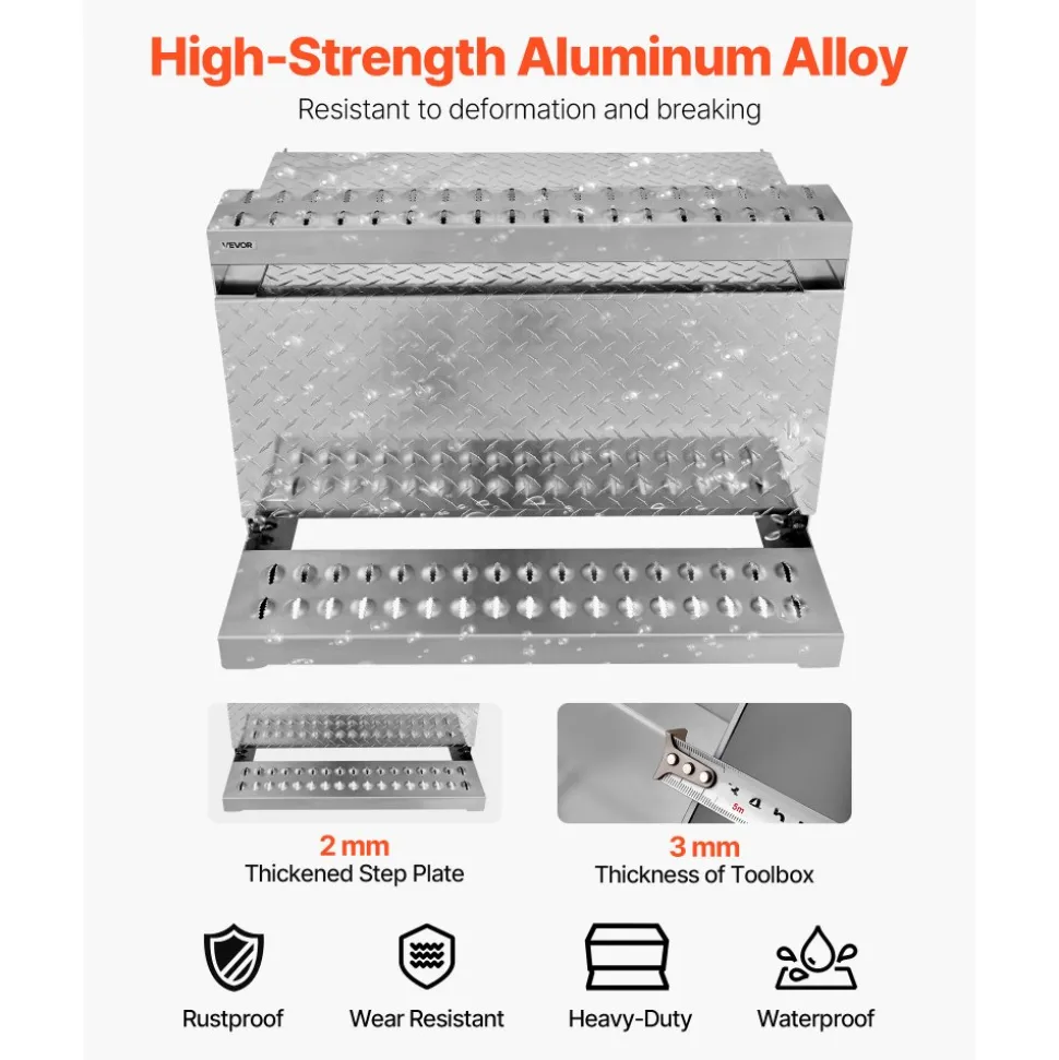 VEVOR Semi-Truck Step Tool Box, 31" x 30" x 19" Heavy Duty Aluminum Diamond Plate Toolbox, Waterproof Cab Entry Step Storage Box with Shock-Absorbing Latch for Flatbed, Crane, and Semi Trucks