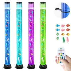 VEVOR Sensory Bubble Tube Lamp, 4 ft Bubble Fish Tube, Sensory Aquarium Lamp with 10 Floating Fish & 16 Color Effects, Remote Control, Stress Relief Calming Light for Bedroom Living Room Home Decor