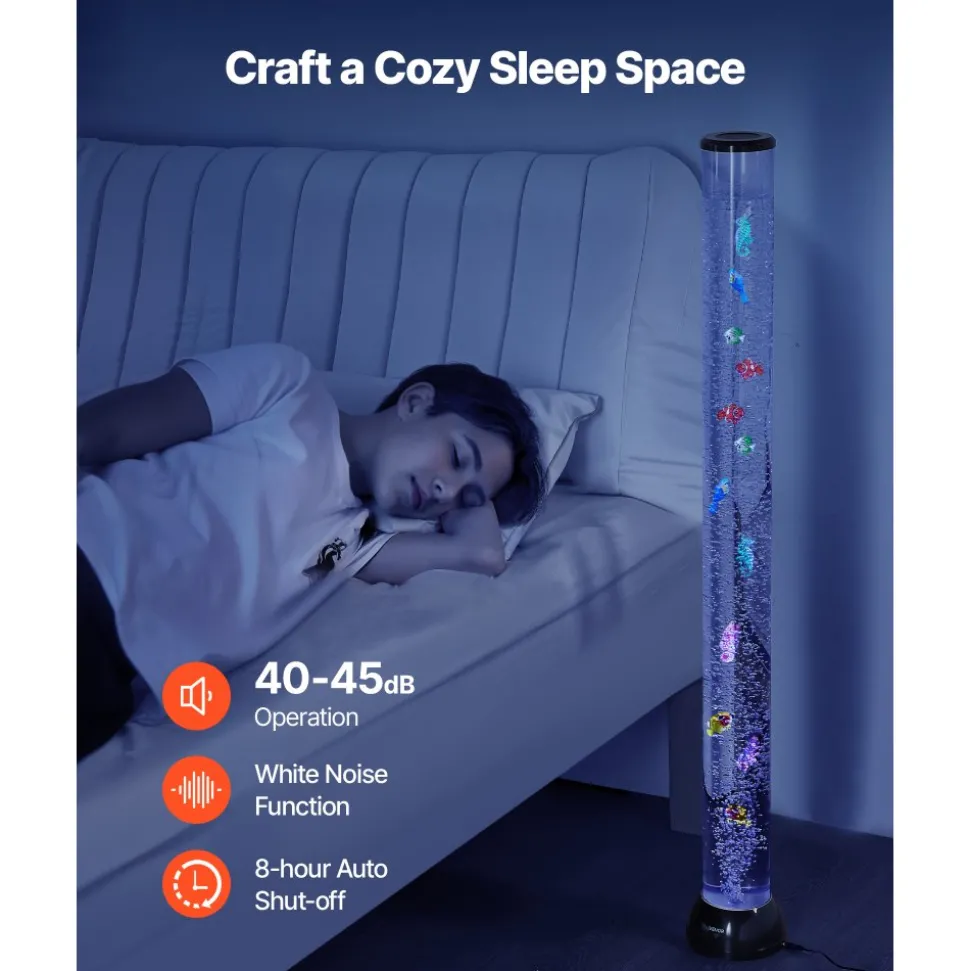 VEVOR Sensory Bubble Tube Lamp, 4 ft Bubble Fish Tube, Sensory Aquarium Lamp with 10 Floating Fish & 16 Color Effects, Remote Control, Stress Relief Calming Light for Bedroom Living Room Home Decor