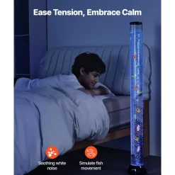 VEVOR Sensory Bubble Tube Lamp, 4 ft Bubble Fish Tube, Sensory Aquarium Lamp with 10 Floating Fish & 16 Color Effects, Remote Control, Stress Relief Calming Light for Bedroom Living Room Home Decor