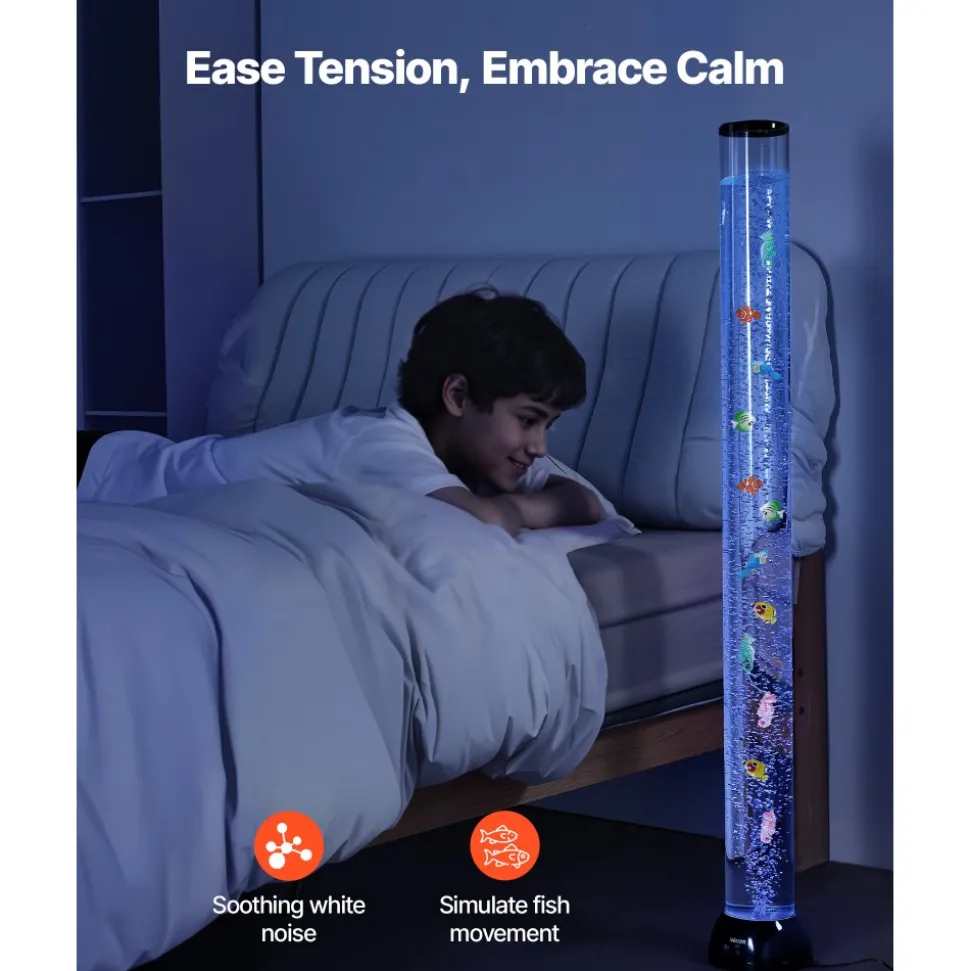 VEVOR Sensory Bubble Tube Lamp, 4 ft Bubble Fish Tube, Sensory Aquarium Lamp with 10 Floating Fish & 16 Color Effects, Remote Control, Stress Relief Calming Light for Bedroom Living Room Home Decor