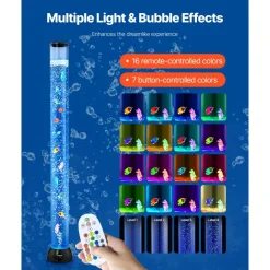 VEVOR Sensory Bubble Tube Lamp, 4 ft Bubble Fish Tube, Sensory Aquarium Lamp with 10 Floating Fish & 16 Color Effects, Remote Control, Stress Relief Calming Light for Bedroom Living Room Home Decor