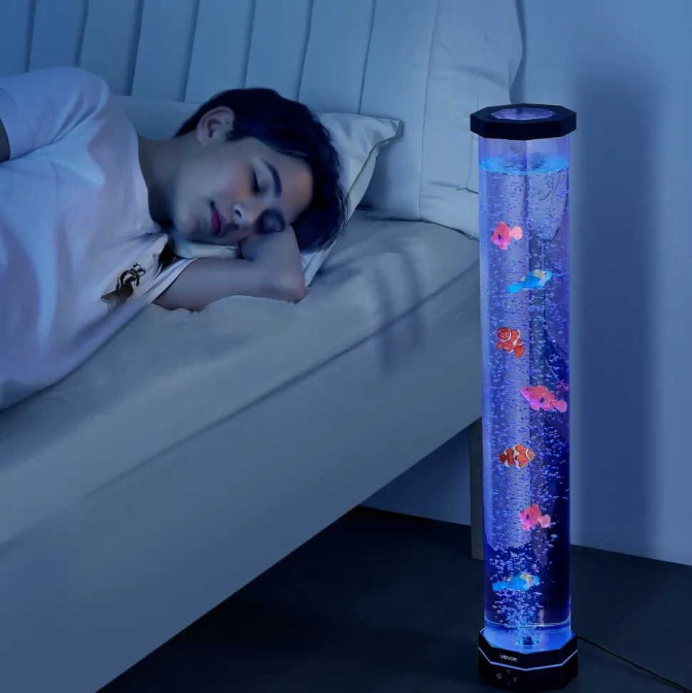 VEVOR Sensory Bubble Tube Lamp, 2.67 ft Bubble Fish Tube, Sensory Aquarium Lamp with 6 Floating Fish & 16 Color Effects, Remote Control, Stress Relief Calming Light for Bedroom Living Room Home Decor