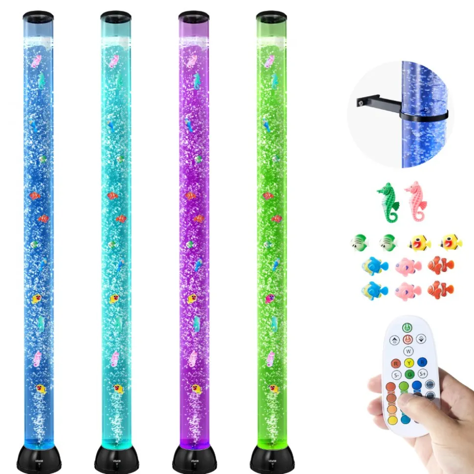 VEVOR Sensory Bubble Tube Lamp, 5 ft Bubble Fish Tube, Sensory Aquarium Lamp with 10 Floating Fish & 16 Color Effects, Remote Control, Stress Relief Calming Light for Bedroom Living Room Home Decor