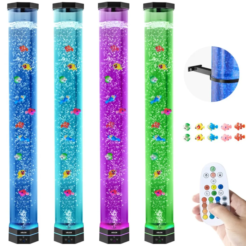 VEVOR Sensory Bubble Tube Lamp, 3.3 ft Bubble Fish Tube, Sensory Aquarium Lamp with 10 Floating Fish & 16 Color Effects, Remote Control, Stress Relief Calming Light for Bedroom Living Room Home Decor