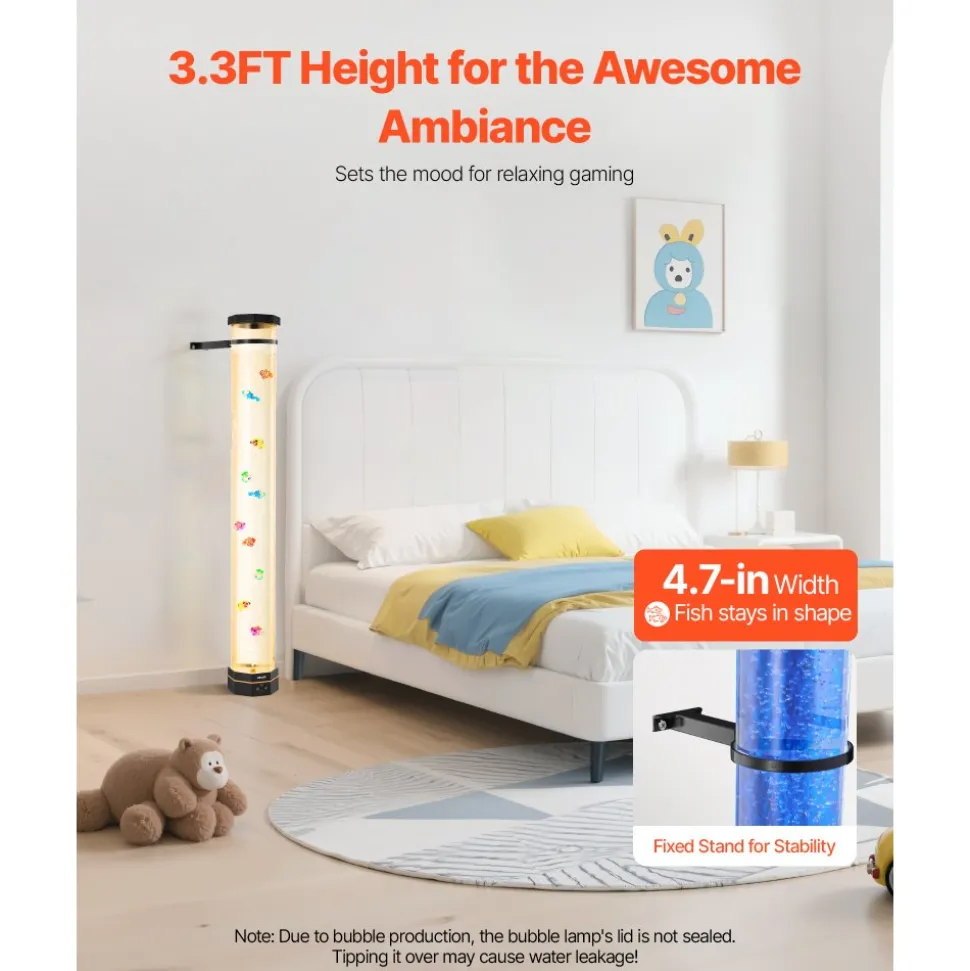 VEVOR Sensory Bubble Tube Lamp, 3.3 ft Bubble Fish Tube, Sensory Aquarium Lamp with 10 Floating Fish & 16 Color Effects, Remote Control, Stress Relief Calming Light for Bedroom Living Room Home Decor