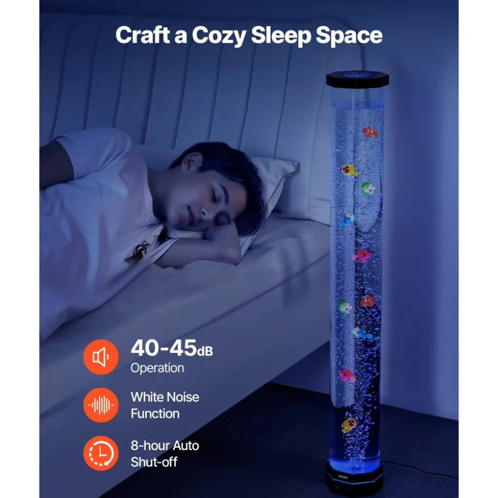 VEVOR Sensory Bubble Tube Lamp, 3.3 ft Bubble Fish Tube, Sensory Aquarium Lamp with 10 Floating Fish & 16 Color Effects, Remote Control, Stress Relief Calming Light for Bedroom Living Room Home Decor