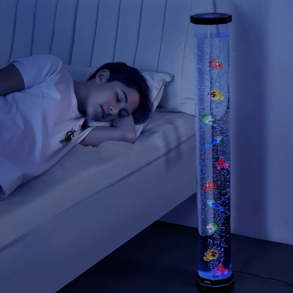 VEVOR Sensory Bubble Tube Lamp, 3.3 ft Bubble Fish Tube, Sensory Aquarium Lamp with 10 Floating Fish & 16 Color Effects, Remote Control, Stress Relief Calming Light for Bedroom Living Room Home Decor
