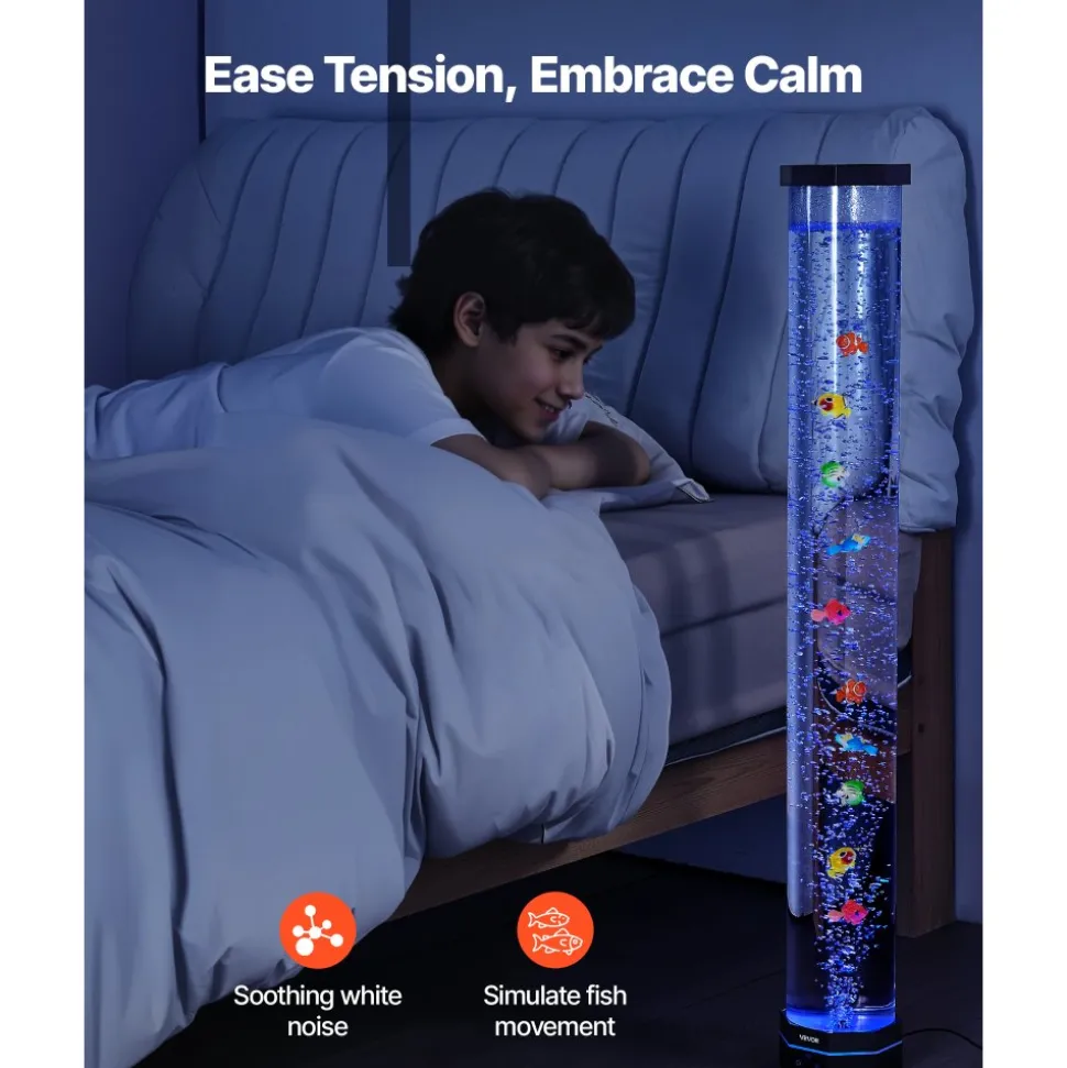 VEVOR Sensory Bubble Tube Lamp, 3.3 ft Bubble Fish Tube, Sensory Aquarium Lamp with 10 Floating Fish & 16 Color Effects, Remote Control, Stress Relief Calming Light for Bedroom Living Room Home Decor