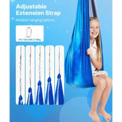 VEVOR Sensory Swing, Double-Layer Fabric Sensorys Hammock, Indoor & Outdoor Sensory Swing with 360° Swivel Hanger, O-Sling, Holds up to 300lbs, Adjustable Aerial Yoga, Hanging Swings for Kids