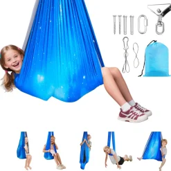 VEVOR Sensory Swing, Double-Layer Fabric Sensorys Hammock, Indoor & Outdoor Sensory Swing with 360° Swivel Hanger, O-Sling, Holds up to 300lbs, Adjustable Aerial Yoga, Hanging Swings for Kids