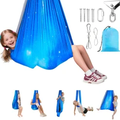 VEVOR Sensory Swing, Double-Layer Fabric Sensorys Hammock, Indoor & Outdoor Sensory Swing with 360° Swivel Hanger, O-Sling, Holds up to 300lbs, Adjustable Aerial Yoga, Hanging Swings for Kids