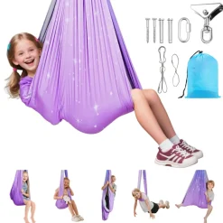 VEVOR Sensory Swing, Double-Layer Fabric Sensorys Hammock, Indoor & Outdoor Sensory Swing with 360° Swivel Hanger, O-Sling, Holds up to 300lbs, Adjustable Aerial Yoga, Ceiling Swings for Kids
