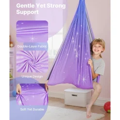 VEVOR Sensory Swing, Double-Layer Fabric Sensorys Hammock, Indoor & Outdoor Sensory Swing with 360° Swivel Hanger, O-Sling, Holds up to 300lbs, Adjustable Aerial Yoga, Ceiling Swings for Kids
