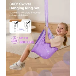 VEVOR Sensory Swing, Double-Layer Fabric Sensorys Hammock, Indoor & Outdoor Sensory Swing with 360° Swivel Hanger, O-Sling, Holds up to 300lbs, Adjustable Aerial Yoga, Ceiling Swings for Kids