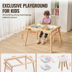 VEVOR Sensory Table and Chairs Set, Toddlers Activity Table with 2 Stools, 2 Storage Bins & Paper Roll Holder, Indoor/Outdoor Play Sand and Water Table, Wooden Kids Sensory Table - Gift for Boys Girls