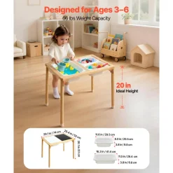 VEVOR Sensory Table for Toddlers, Foldable Wooden Kids Activity Table with Double-Sided Board, Storage Bins, and Non-Slip Feet, for Boys and Girls Playing Sand and Water, Drawing, Studying, Dining