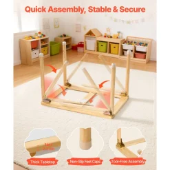 VEVOR Sensory Table for Toddlers, Foldable Wooden Kids Activity Table with Double-Sided Board, Storage Bins, and Non-Slip Feet, for Boys and Girls Playing Sand and Water, Drawing, Studying, Dining
