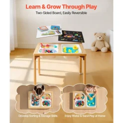 VEVOR Sensory Table for Toddlers, Foldable Wooden Kids Activity Table with Double-Sided Board, Storage Bins, and Non-Slip Feet, for Boys and Girls Playing Sand and Water, Drawing, Studying, Dining