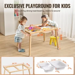 VEVOR Sensory Table for Toddlers, Kids Activity Table with 3 Foldable Storage Bins & Double-Sided Board, Indoor/Outdoor Play Sand and Water Table, Wooden Kids Sensory Table for Drawing Studying Dining