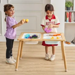 VEVOR Sensory Table for Toddlers, Kids Activity Table with 3 Foldable Storage Bins & Double-Sided Board, Indoor/Outdoor Play Sand and Water Table, Wooden Kids Sensory Table for Drawing Studying Dining
