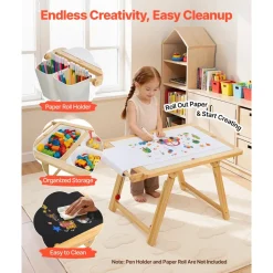 VEVOR Sensory Table for Toddlers, Wooden Kids Activity Table and Art Easel with Reversible Double-Sided Board, Storage Bins, for Boys and Girls Playing Sand and Water, Drawing, Studying, Dining