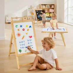 VEVOR Sensory Table for Toddlers, Wooden Kids Activity Table and Art Easel with Reversible Double-Sided Board, Storage Bins, for Boys and Girls Playing Sand and Water, Drawing, Studying, Dining