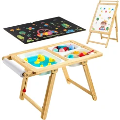 VEVOR Sensory Table for Toddlers, Wooden Kids Activity Table and Art Easel with Reversible Double-Sided Board, Storage Bins, for Boys and Girls Playing Sand and Water, Drawing, Studying, Dining