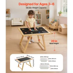 VEVOR Sensory Table for Toddlers, Wooden Kids Activity Table and Art Easel with Reversible Double-Sided Board, Storage Bins, for Boys and Girls Playing Sand and Water, Drawing, Studying, Dining