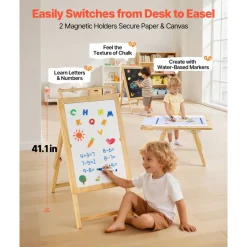VEVOR Sensory Table for Toddlers, Wooden Kids Activity Table and Art Easel with Reversible Double-Sided Board, Storage Bins, for Boys and Girls Playing Sand and Water, Drawing, Studying, Dining