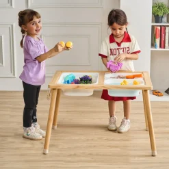 VEVOR Sensory Table for Toddlers, Kids Activity Table with 3 Foldable Storage Bins & Paper Roll Holder, Indoor/Outdoor Play Sand and Water Table, Wooden Kids Sensory Drawing Table, Gift for Boys Girls