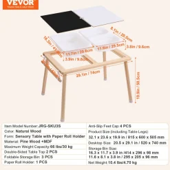 VEVOR Sensory Table for Toddlers, Kids Activity Table with 3 Foldable Storage Bins & Paper Roll Holder, Indoor/Outdoor Play Sand and Water Table, Wooden Kids Sensory Drawing Table, Gift for Boys Girls