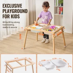 VEVOR Sensory Table for Toddlers, Kids Activity Table with 3 Foldable Storage Bins & Paper Roll Holder, Indoor/Outdoor Play Sand and Water Table, Wooden Kids Sensory Drawing Table, Gift for Boys Girls